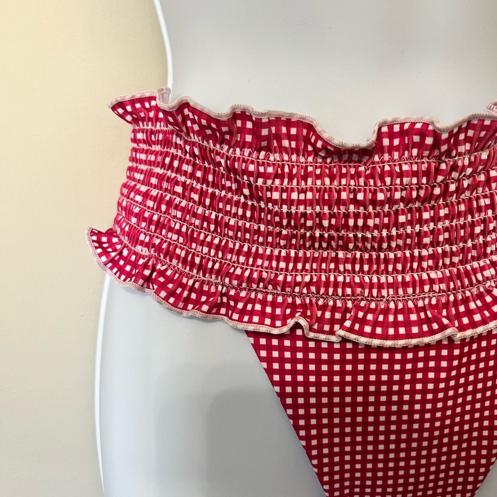 Red Gingham Push Up Ruffle Cheeky Bikini Set - Picture 5 of 15